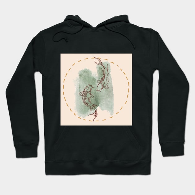 watercolor minimalistic Koi fish in a golden circle Hoodie by Aesth